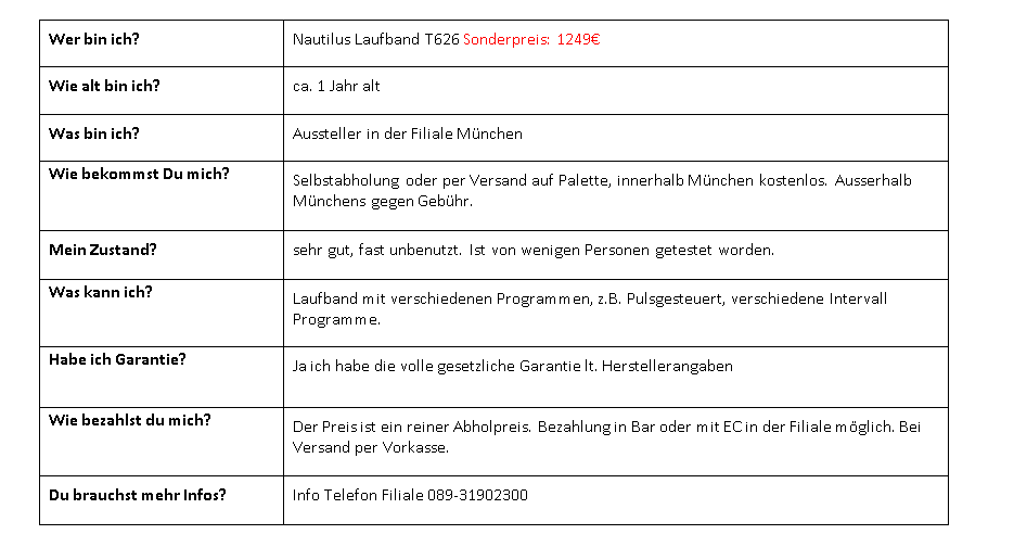 Nautilus Laufband T626 Aussteller